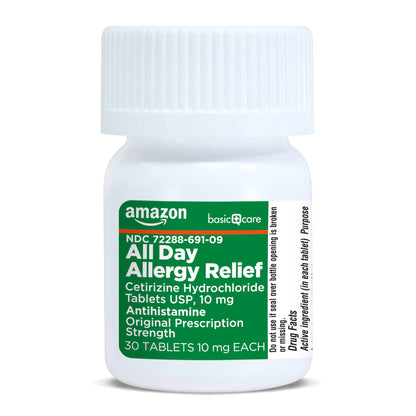 Amazon Basic Care All Day Allergy, Cetirizine Hydrochloride Tablets, 10 mg, 24-Hour Relief for Sneezing, Runny Nose, Itchy Eyes & Throat, Indoor & Outdoor Allergy Relief, 30 Count Amazon Basic Care buy supplements Au