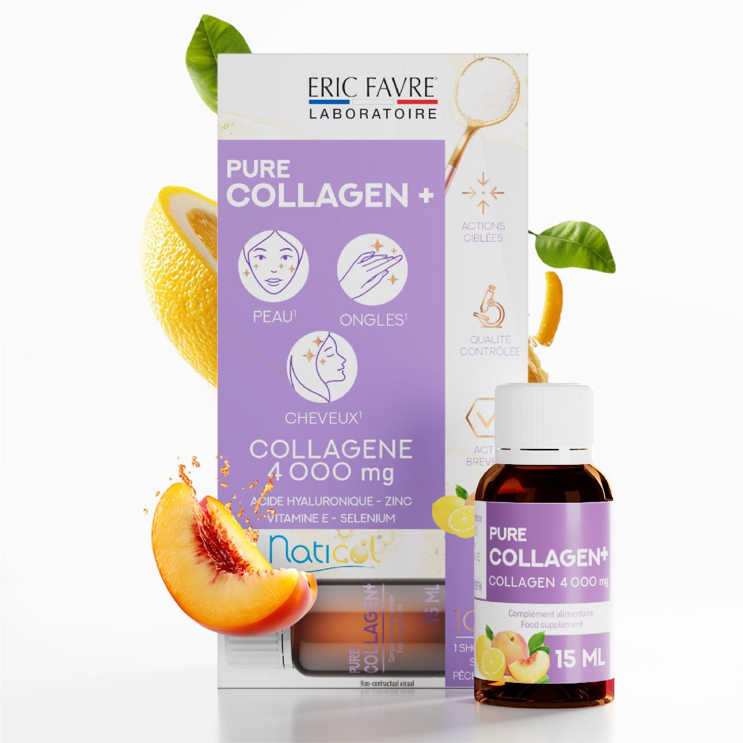 ERIC FAVRE Pure Collagen+ Liquid Collagen for Women – 4000mg Marine Peptides for Radiant Skin, Hair & Nail Health – Hyaluronic Acid, Vitamin E – 10 Shots, Peach Lemon Flavor ERIC FAVRE buy supplements Au