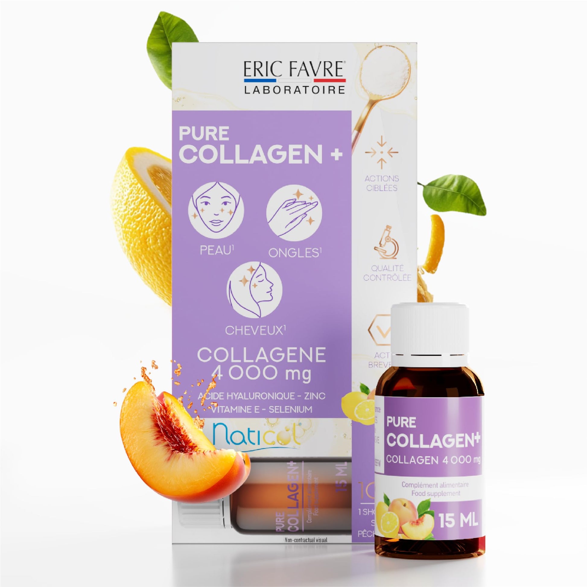 ERIC FAVRE Pure Collagen+ Liquid Collagen for Women – 4000mg Marine Peptides for Radiant Skin, Hair & Nail Health – Hyaluronic Acid, Vitamin E – 10 Shots, Peach Lemon Flavor ERIC FAVRE buy supplements Au