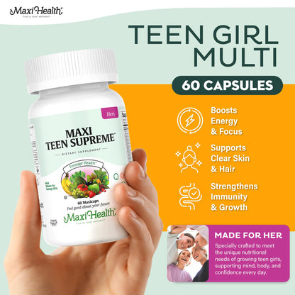 Teen Vitamins for Girls 12-17 - Teen Multivitamin Supreme with D3, Iron, Calcium, Biotin, Digestive Enzymes – Teenager Girl Multi Vitamins for Energy,