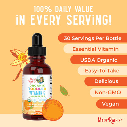 MARYRUTH'S Organic Toddler Vitamin C Drops for Immunity | Ages 1-3 Years | 15 mg Per Serving | Vitamin C for Immune Support & Overall Health | Vegan | Sugar Free