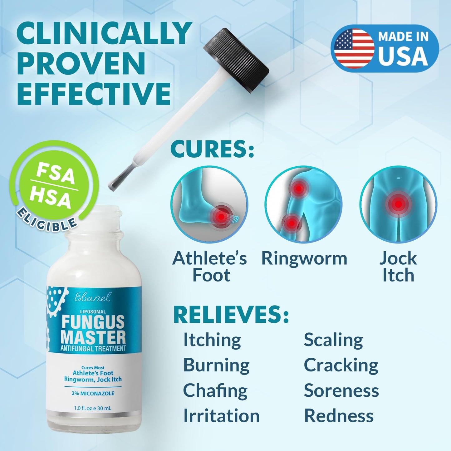 Ebanel Antifungal Cream Miconazole Athletes Foot Treatment, Cures Fungal Infection Leading to Nail Fungus, Jock Itch Cream with Undecylenic Acid, Tea Tree & Manuka Oil, Fast Itch Relief for Ringworm