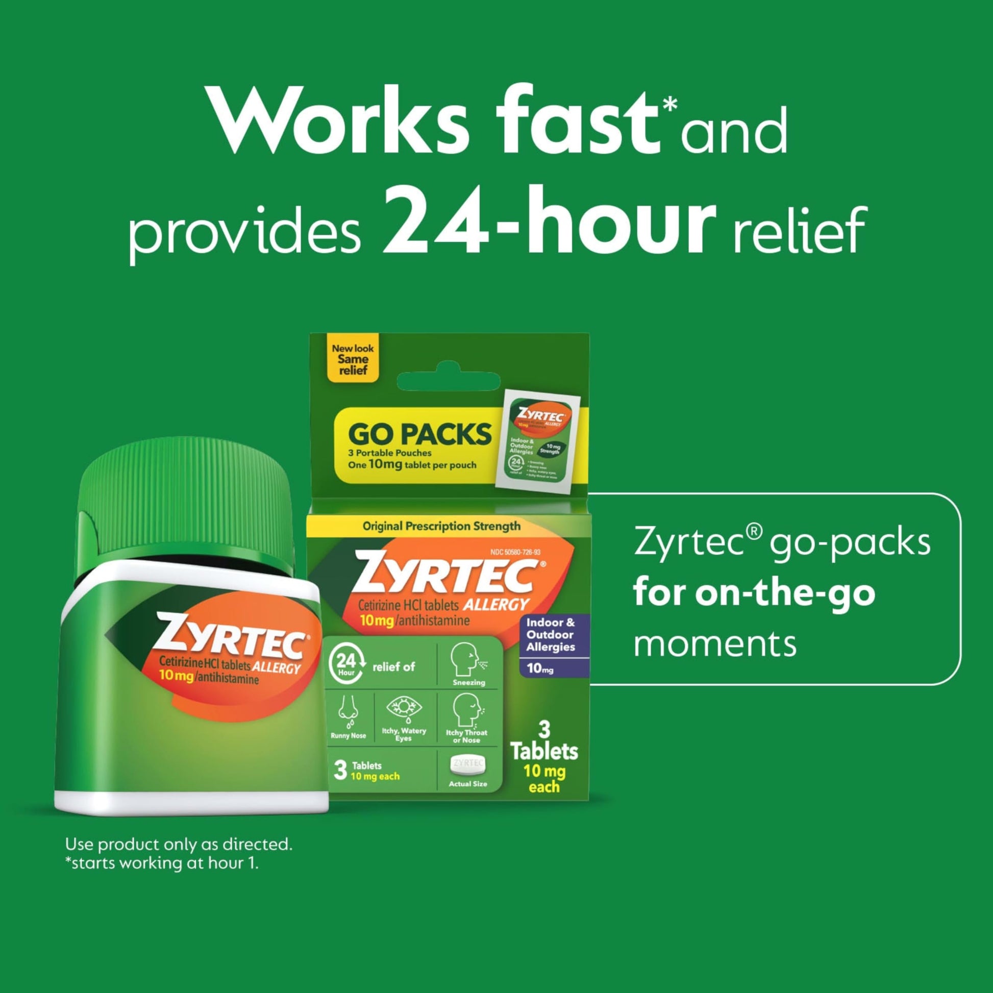 Zyrtec 24 Hour Allergy Relief Tablets, Fast-Acting Allergy Medicine for Indoor & Outdoor Allergies, Cetirizine 10 mg Tablet Antihistamine, 30 ct Bottle & 3 Single-Dose Travel Packs Bundle Pack Zyrtec buy supplements Au