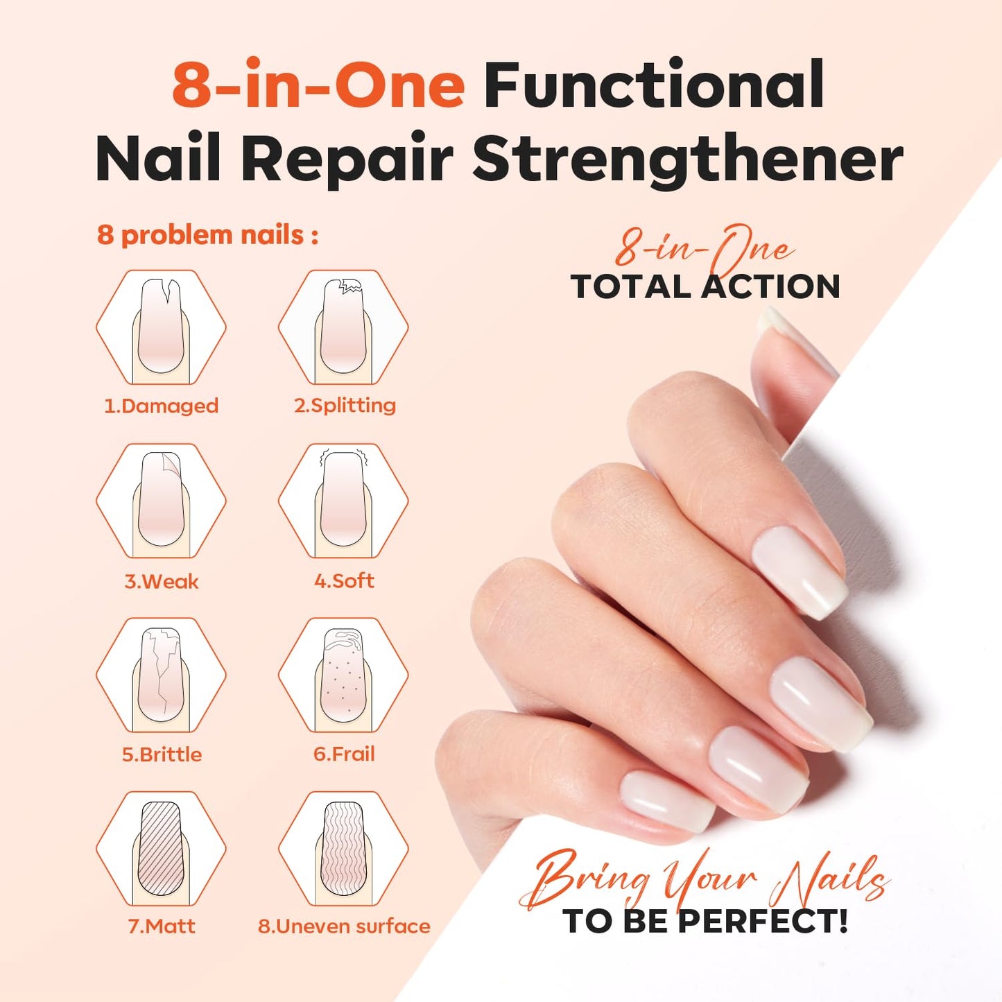 modelones Nail Strengthener, Milky White Nail Polish Nail Repair for Damaged Nails Hardener Quick Dry Nail Growth Polish Natural Nail Concealer Foundation