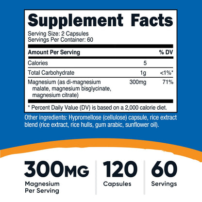 Nutricost Triple Magnesium Complex (300mg, 120 Capsules) - from Di-Magnesium Malate, Bisglycinate and Citrate, 60 Servings Nutricost buy supplements Au