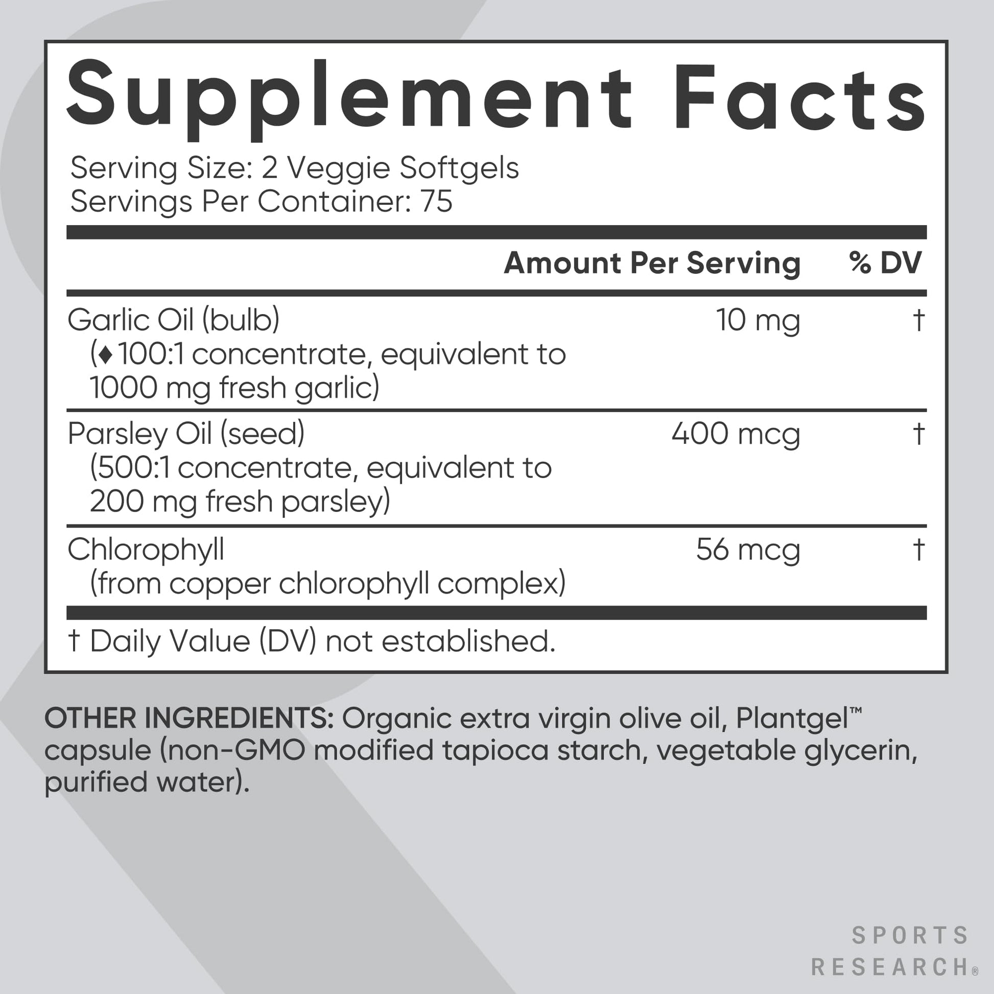 Sports Research® Odorless Garlic Oil Pills with Parsley & Chlorophyll - Vegan Certified · Non-GMO · Gluten Free - 150 Plantgel Capsules Sports Research buy supplements Au