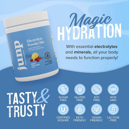 JUNP Electrolytes Powder No Sugar No Carbs – Berry Lemonade Keto Electrolyte Drink Mix - Potassium & Salt Hydration Powder Electrolytes - Zero Calorie Sugar Free Electrolyte Powder, 90 Servings