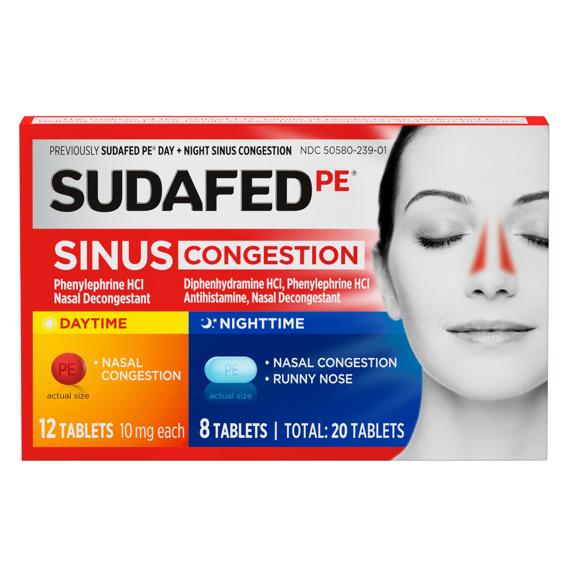Sudafed PE Sinus Congestion Day + Night Maximum Strength Decongestant & Antihistamine Tablets with Phenylephrine HCl & Diphenhydramine HCl, Helps Nasal & Sinus Pressure & Congestion, 20 ct Sudafed buy supplements Au