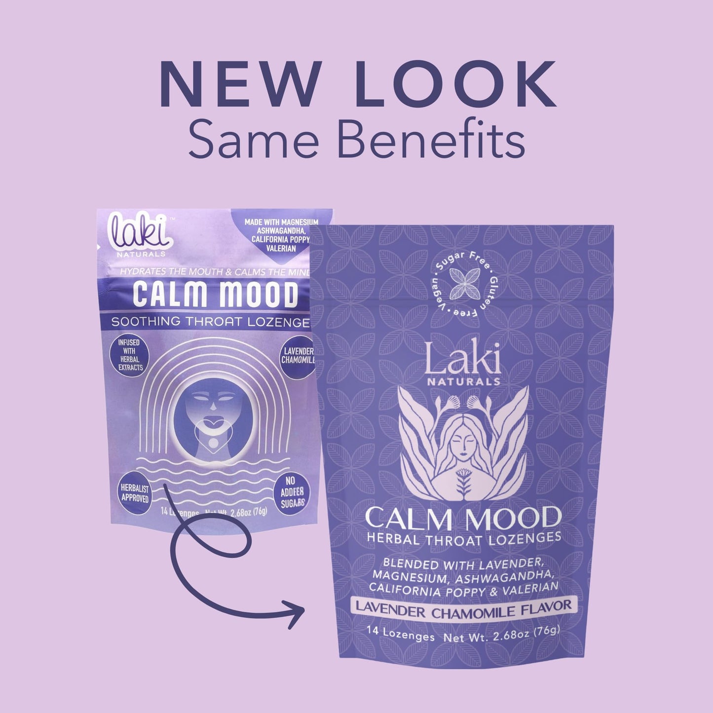 Laki Naturals Lavender Chamomile Calm Mood Functional Herbal Lozenges (14ct) Throat & Calming Hard Candies with Magnesium, Ashwagandha, California Poppy & Valerian. Vegan, Sugar Free, Gluten Free
