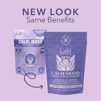 Laki Naturals Lavender Chamomile Calm Mood Functional Herbal Lozenges (14ct) Throat & Calming Hard Candies with Magnesium, Ashwagandha, California Poppy & Valerian. Vegan, Sugar Free, Gluten Free