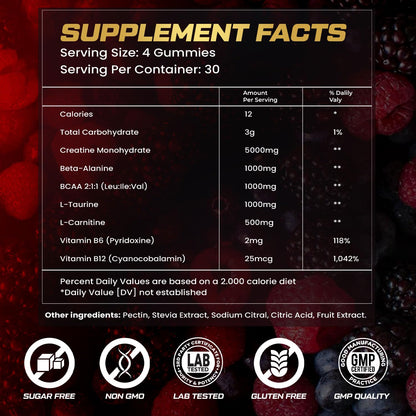 KUKALY Creatine Monohydrate Gummies for Men & Women, 9000MG Creatine Gummies Sugar Free - Mixed Flavored with L-Taurine, BCAA 2:1, B12 B6 for Boost Strength