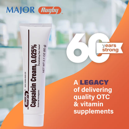 Rugby Capsaicin 0.025% Cream for Penetrating Pain Relief - 2.1 Oz (60g) (6 Pack) RUGBY LABORATORIESBuy Supplements Australia