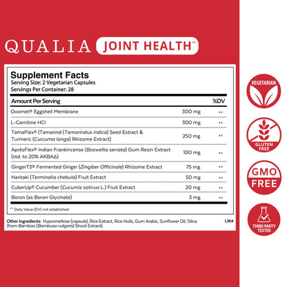 Qualia Joint Health 9 Advanced Joint Health nutrients: denatured Collagen, boswellia, tumeric, Boron, Ginger, L-carnitine. Cartilage Health, Tendon Strength, Healthy Joint Aging (1 Month Supply) QUALIA LIFE SCIENCESBuy Supplements Australia