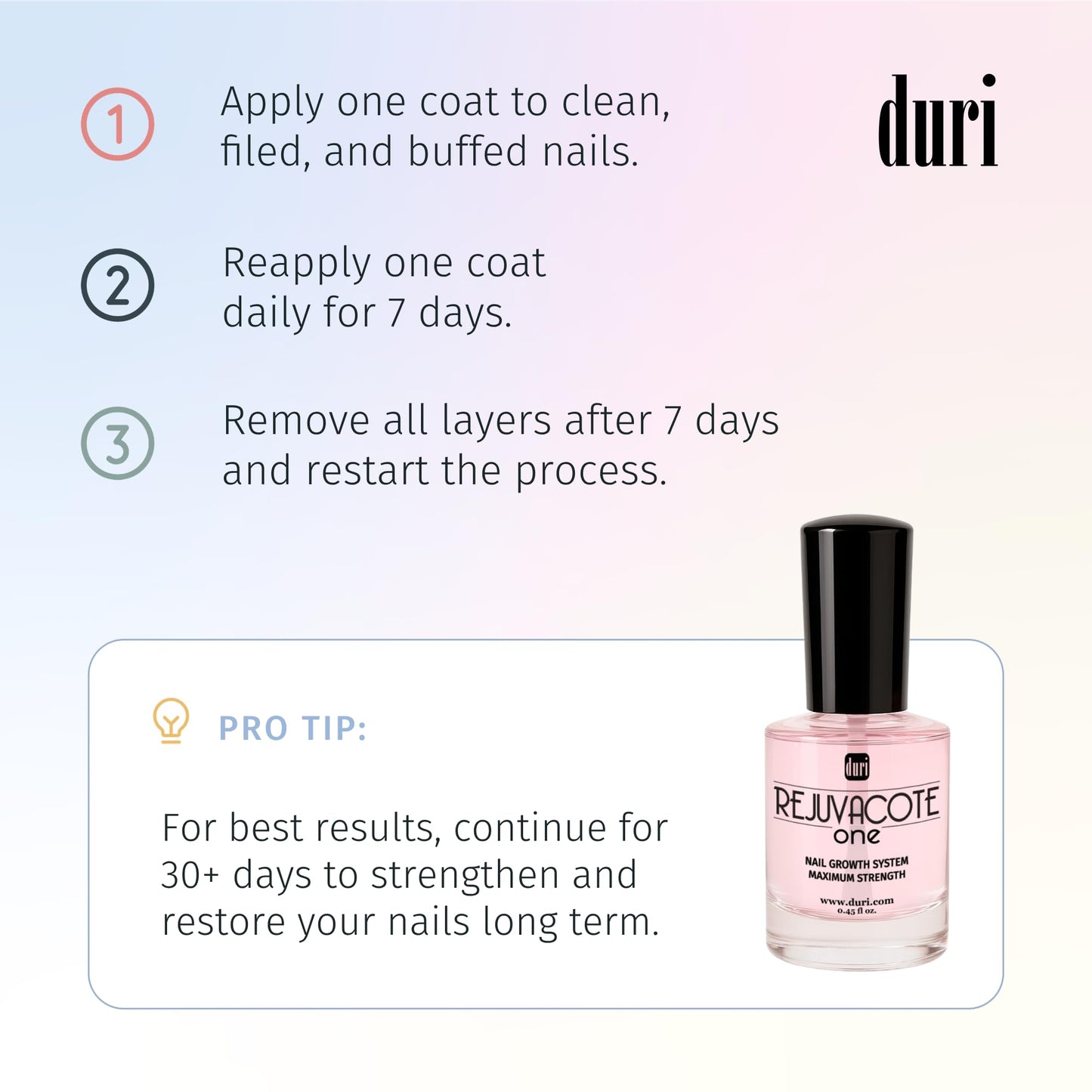 Duri Rejuvacote 1 Original Maximum Strength Nail Growth System Base and Top Coat - Nail Hardener Repair Chipping Strengthen Breaking