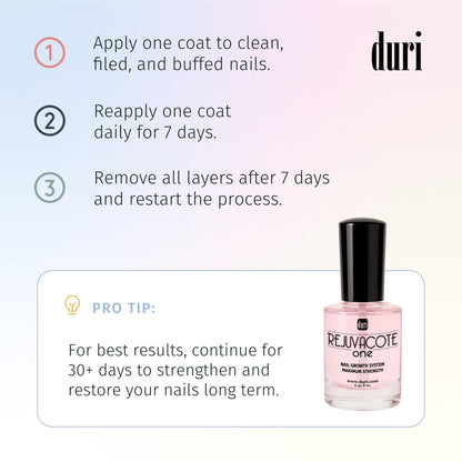 Duri Rejuvacote 1 Original Maximum Strength Nail Growth System Base and Top Coat - Nail Hardener Repair Chipping Strengthen Breaking