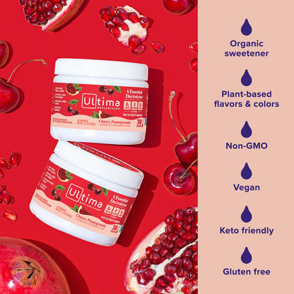 Ultima Replenisher Daily Electrolyte Powder Drink Mix – Sugar Free – Cherry Pomegranate, 30 Servings – Hydration Powder with 6 Electrolytes