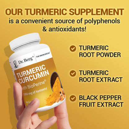 Dr. Berg (Only 2 Per Day) Turmeric Supplement with Black Pepper (BioPerine) - 1350 mg Turmeric Curcumin Supplement with 95% Curcuminoids – Turmeric Curcumin with Black Pepper – 60 Turmeric Capsules Dr. Berg NutritionalsBuy Supplements Australia
