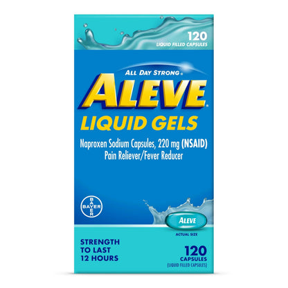 Aleve Liquid Capsules, Naproxen Sodium Capsules 220 mg (NSAID), Pain Reliever/Fever Reducer, Fast Pain Relief, 120 Count AleveBuy Supplements Australia