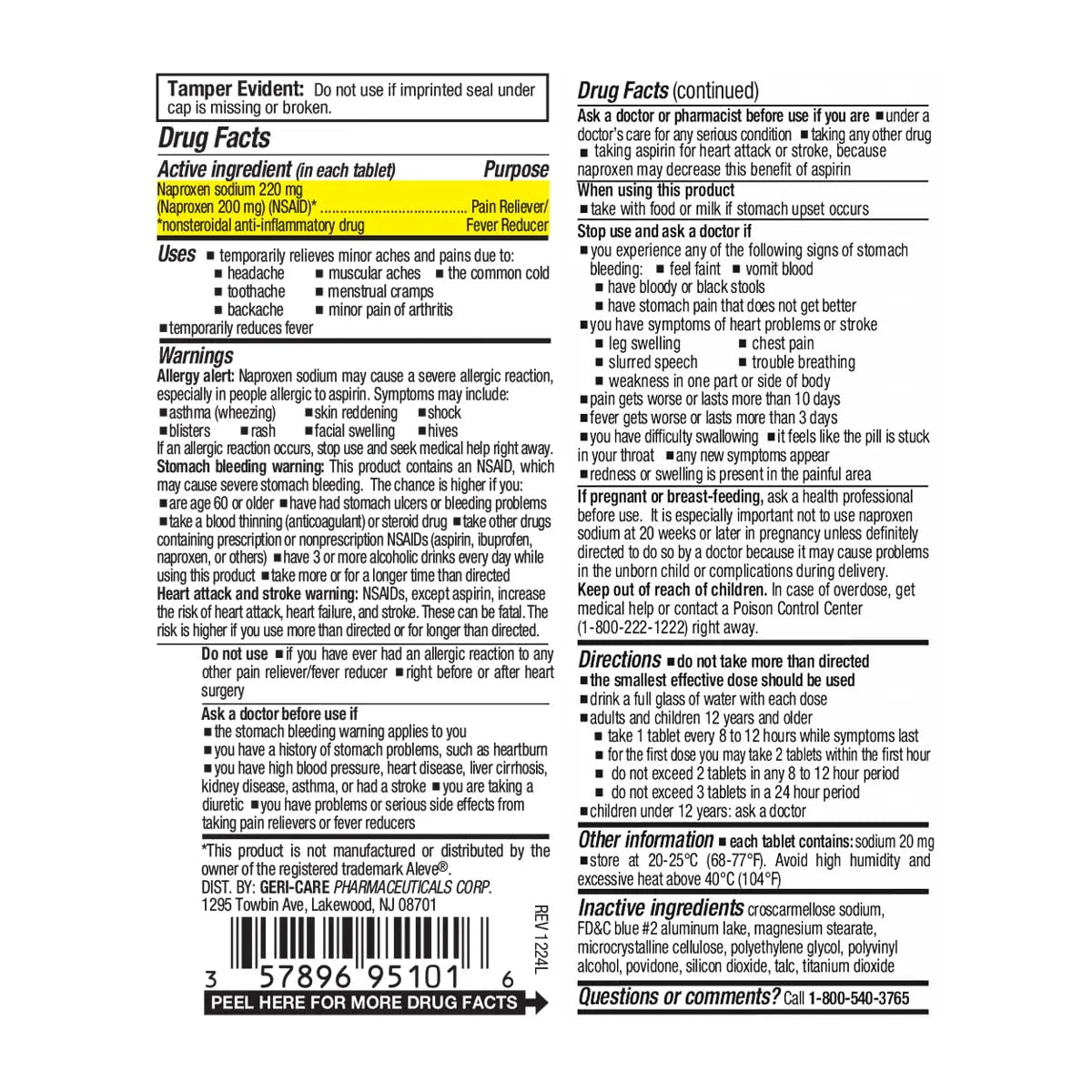 GeriCare Naproxen Sodium Tablets, 220mg (100 Count)- NSAID Extra-Strength Pain Relief for Headache, Arthritis, Muscle Aches, Menstrual Cramps- Film-Coated Naproxen, Anti-Inflammatory & Fever Reducer GeriCareBuy Supplements Australia