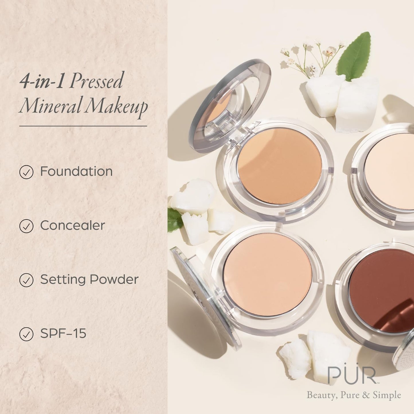 PÜR MINERALS 4-in-1 Pressed Mineral Makeup Powder Foundation with SPF 15 - Concealer & Finishing Compact Pressed Powder for Face - Buildable Medium to Full Coverage Foundation Powder (Vanilla) PÜR MINERALS buy supplements Au