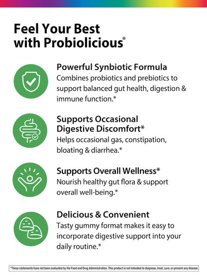 Rainbow Light Probiotic Gummies | 50 Count | Advanced Synbiotic with Prebiotic | for Men, Women & Children | Supports Digestive & Immune Health