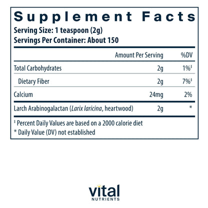 Vital Nutrients Arabinogalactan Powder - Vegan Prebiotic Fiber Supplement for GI Health, Liver, and Immune Support