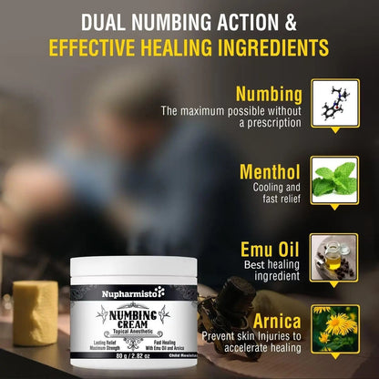 Nupharmisto Numbing Cream Maximum Strength : Long Lasting Numbing Cream with 5X Numbing - Emu Oil and Arnica 80 g / 2.82 oz NupharmistoBuy Supplements Australia