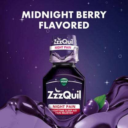 ZzzQuil Liquid, Max Strength Pain Reliever, Nighttime Sleep Aid Liquid, Acetaminophen 1000mg, Diphenhydramine 50mg HCI, Non-Habit Forming, Midnight Berry Flavored, 2 Pack, 24 FL OZ ZzzQuilBuy Supplements Australia