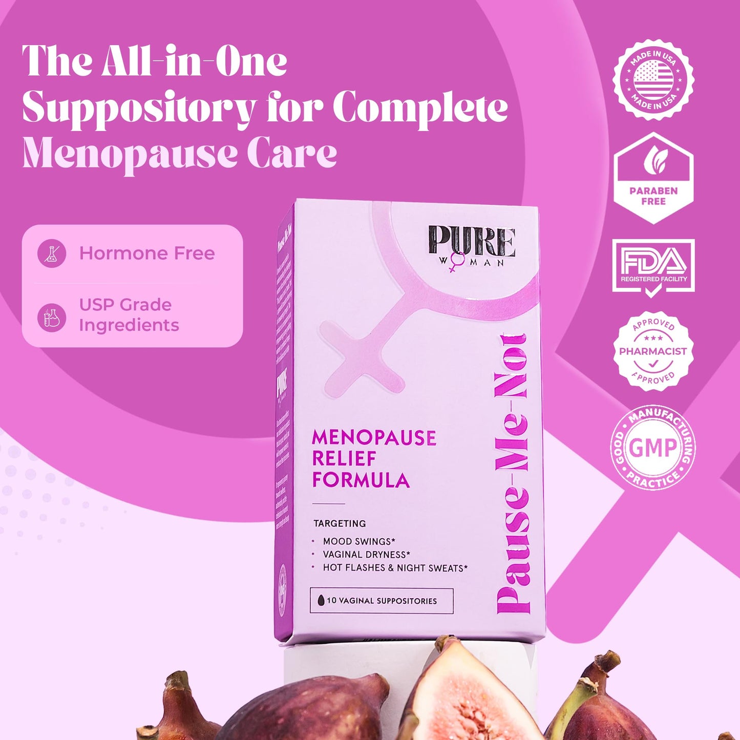 PURE WOMAN - Pause-Me-Not Suppositories - Menopausal Symptom Relief - Natural Ingredients - Relieves Hot Flashes & Vaginal Dryness - Promotes Stable Mood - Enhanced Vaginal Relief - 10 Pk PURE WOMAN buy supplements Au