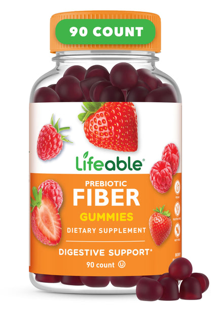 Lifeable Prebiotic Fiber Gummies for Adults | 5g | Great Tasting Fiber Supplement Gummies | Prebiotic Gummies for Digestive Health