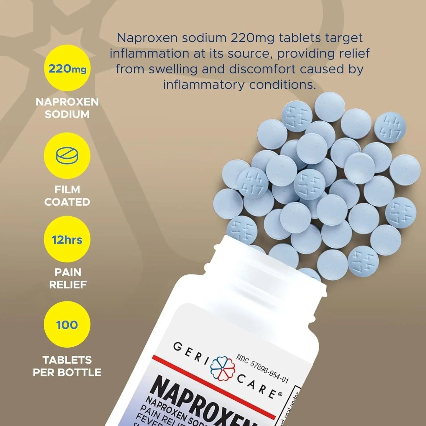 GeriCare Naproxen Sodium Tablets, 220mg (100 Count)- NSAID Extra-Strength Pain Relief for Headache, Arthritis, Muscle Aches, Menstrual Cramps- Film-Coated Naproxen, Anti-Inflammatory & Fever Reducer GeriCareBuy Supplements Australia
