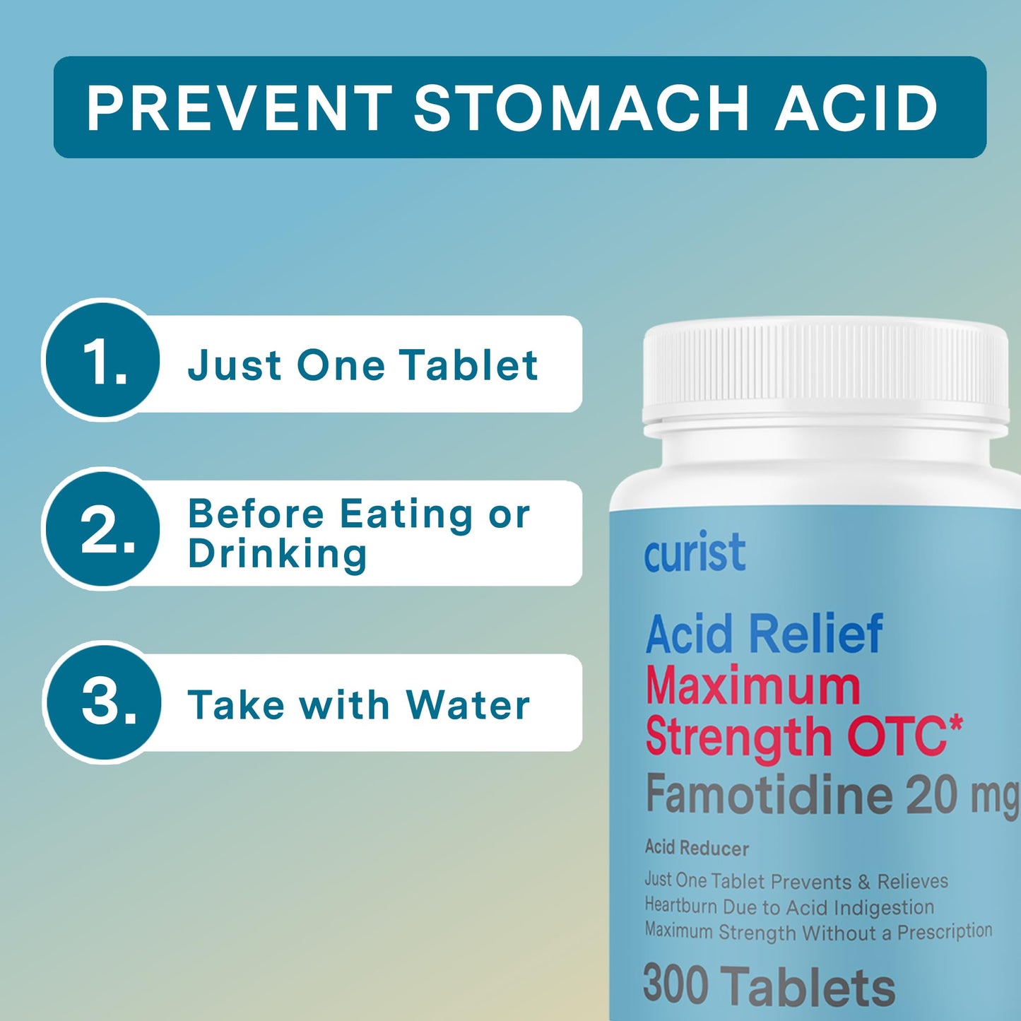 Curist Famotidine 20mg Bulk Pack (300 Count Tablets) Acid Reflux Medicine for Heartburn Relief - OTC Maximum Strength Stomach Acid Reducer - Anti Acid Relief Tablets for Indigestion Heartburn Relief Curist buy supplements Au