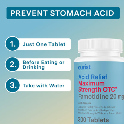 Curist Famotidine 20mg Bulk Pack (300 Count Tablets) Acid Reflux Medicine for Heartburn Relief - OTC Maximum Strength Stomach Acid Reducer - Anti Acid Relief Tablets for Indigestion Heartburn Relief Curist buy supplements Au