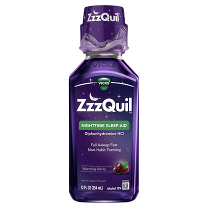 ZzzQuil, Sleep Aid, Nighttime Sleep Aid Liquid, 50 mg Diphenhydramine HCl, Fall Asleep Fast, Non-Habit Forming, Warming Berry Flavor, 12 FL OZ ZzzQuil buy supplements Au