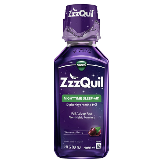 ZzzQuil, Sleep Aid, Nighttime Sleep Aid Liquid, 50 mg Diphenhydramine HCl, Fall Asleep Fast, Non-Habit Forming, Warming Berry Flavor, 12 FL OZ ZzzQuil buy supplements Au