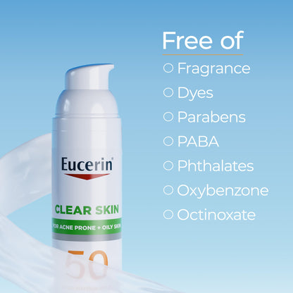 Eucerin Sun Clear Skin Face Sunscreen Lotion SPF 50 for Acne Prone and Oily Skin, Lightweight Sunscreen with Oil-Absorbing Minerals