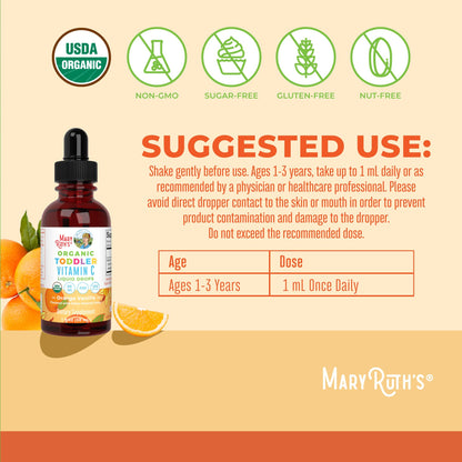 MARYRUTH'S Organic Toddler Vitamin C Drops for Immunity | Ages 1-3 Years | 15 mg Per Serving | Vitamin C for Immune Support & Overall Health | Vegan | Sugar Free