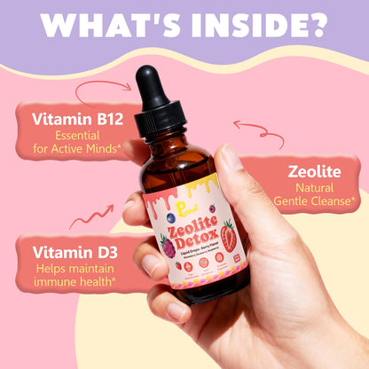Zeolite Detox Drops for Kids & Kidney Cleanse Drops for Adults - Liquid Supplement Duo with Vitamins C B12 D3, Cranberry, Chanca Piedra, Milk Thistle & Herbal Blend - Mixed Berry & Cranberry Flavor, 6 Pavintrix buy supplements Au