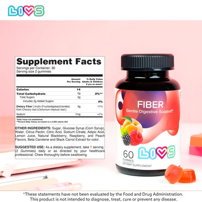 LIVS Fiber Gummies for Adults – Promote Digestive Support & Regularity | Gut Health & Smooth Digestion | Plant-Based Prebiotic | Non-GMO Fiber Supplement