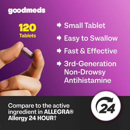 GoodMeds Compare to Allegra | Fexofenadine HCl 180mg | 24-Hour Allergy Relief, Non-Drowsy Antihistamine Generic Medicine for Allergies, Hay Fever, Itchy Eyes | for Kids & Adults (120 Count) GoodMeds buy supplements Au