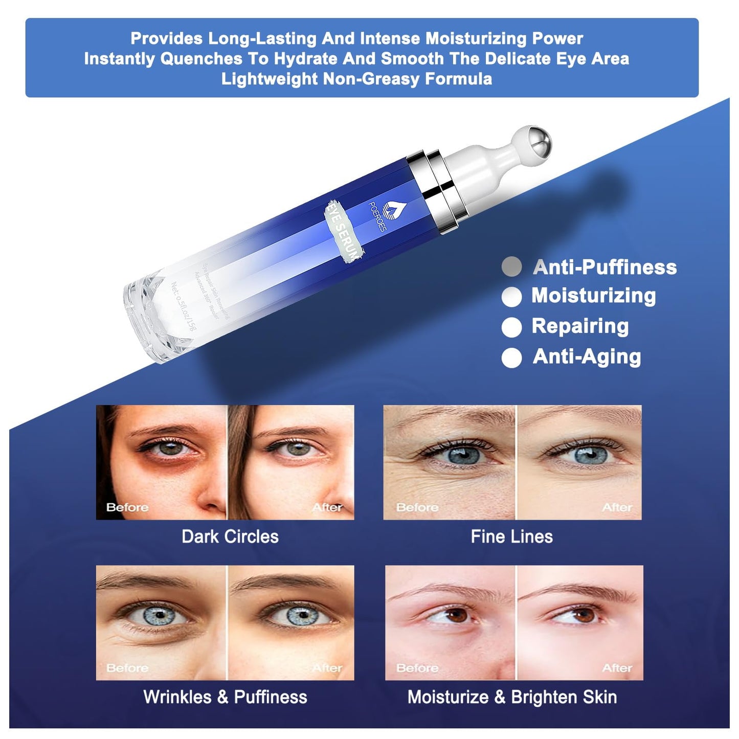 Eye Serum with 8% Caffeine 8% Retinol Hyaluronic Acid Niacinamide peptides for Puffy Bags Fine Lines Dark Circles Wrinkles