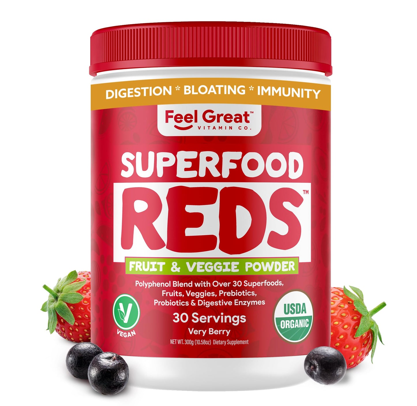 Feel Great Organic Superfood Reds Powder Packed with Beet Root Powder | Digestive Support Including Bloating Relief | Fruit and Veggie Polyphenols Supplement. The Feel Great Vitamin CompanyBuy Supplements Australia