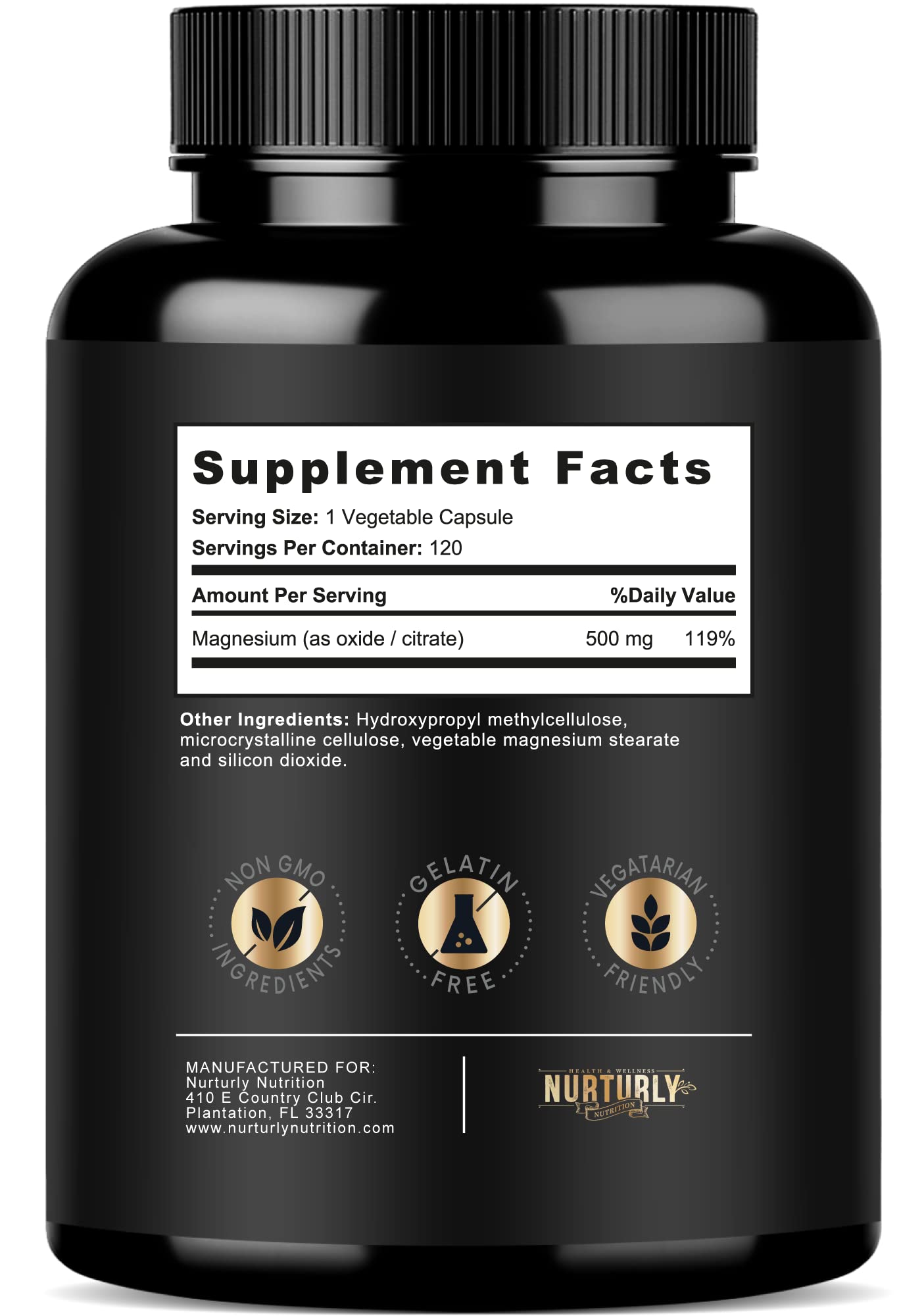 Magnesium Citrate & Oxide 500mg Complex Supplement - High Absorption Maximum Strength - Helps Support Bone Density and Strength, Muscles, Energy and Sleep - 120 Vegan Capsules NURTURLY buy supplements Au