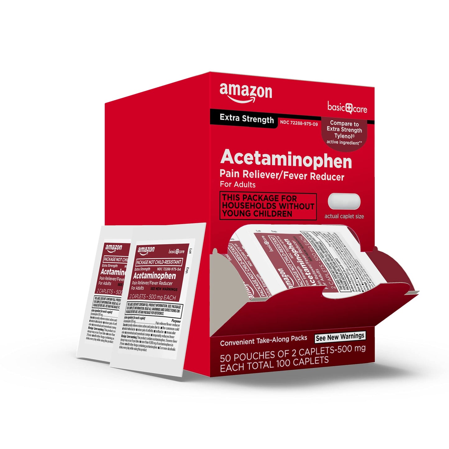 Amazon Basic Care Extra Strength Acetaminophen Caplets 500 mg, Pain Reliever and Fever Reducer, Gentle on Stomach, For Arthritis Pain, Backache Pain and More, 50 Packets of 2 Capsules Each, 100 Count Amazon Basic Care buy supplements Au