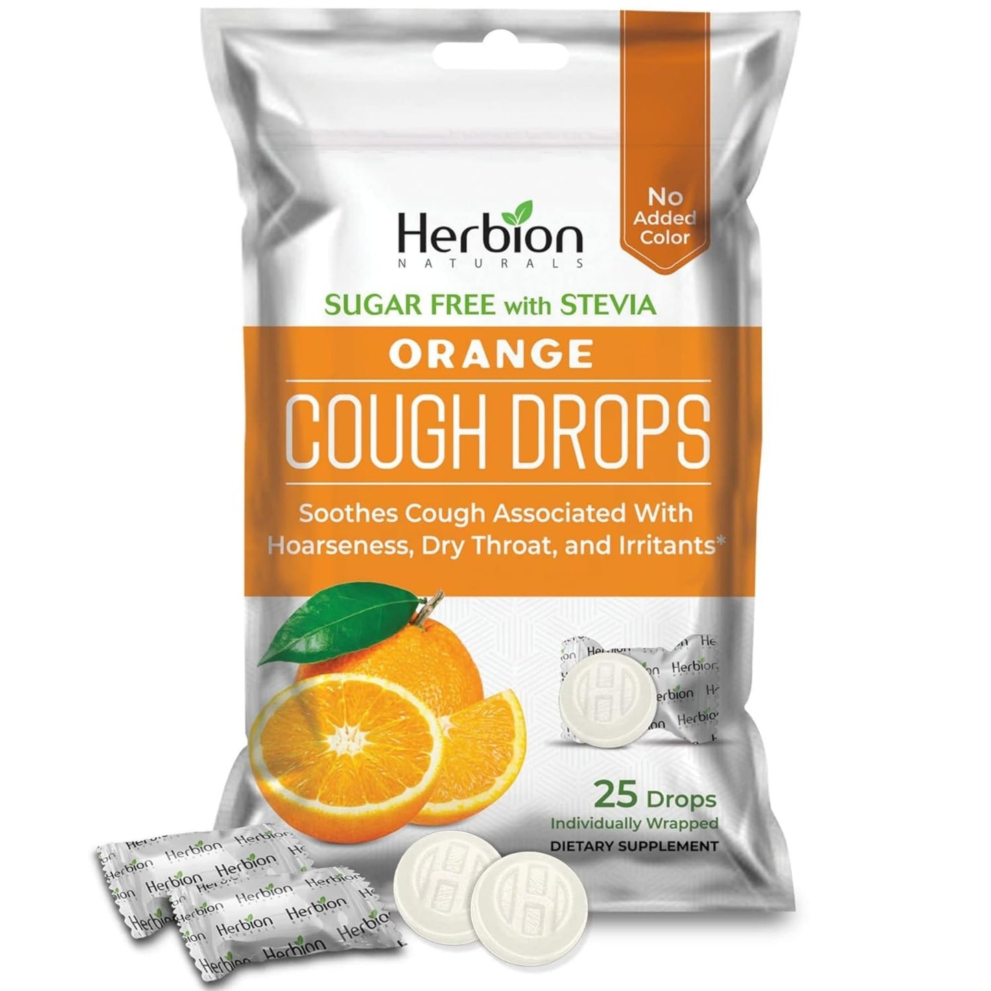 HERBION Naturals Cough Drops with Orange Flavor, Sugar-Free with Stevia, Soothes Cough, for Adults and Children Over 6 Years – Pack of 5(125 Lozenges)