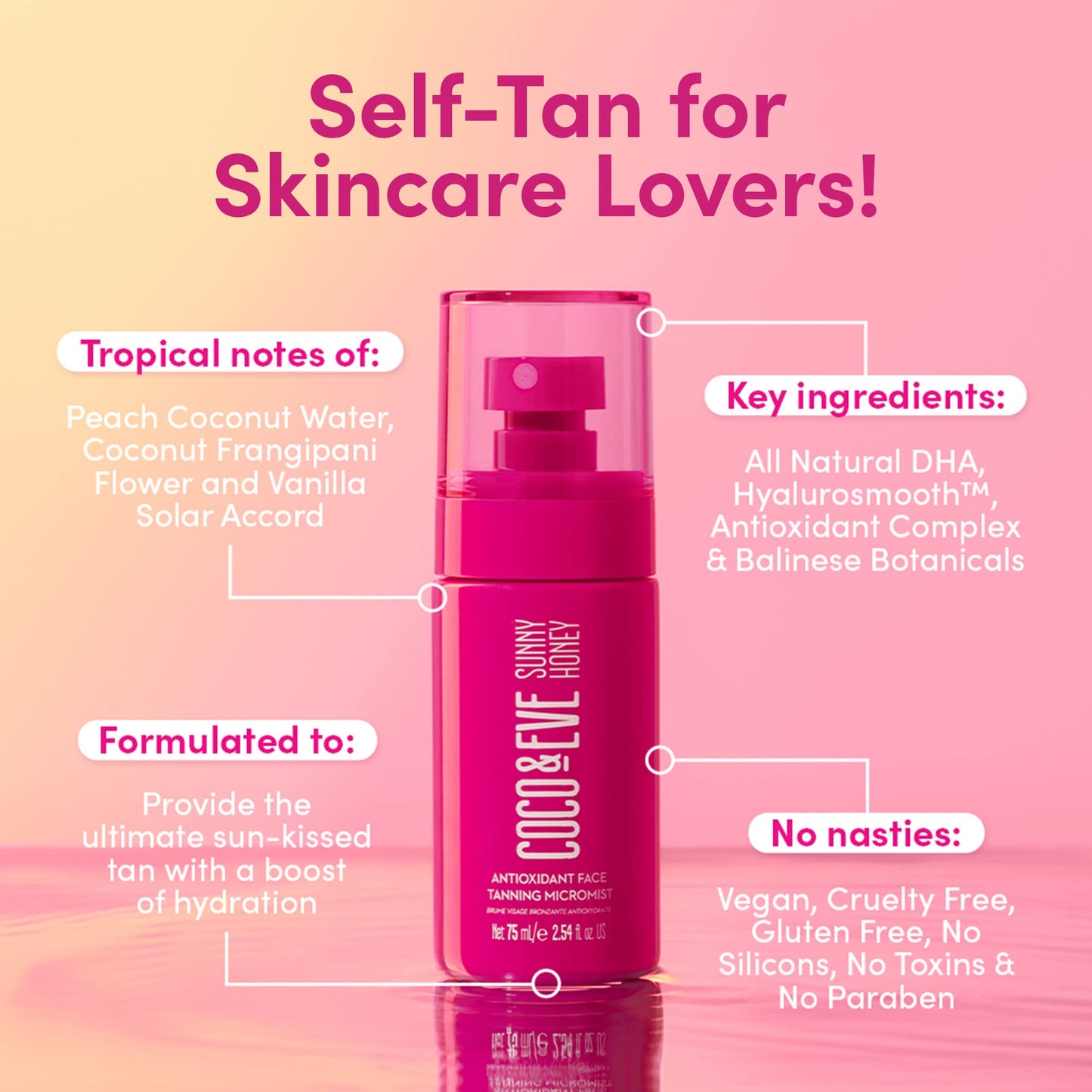 Coco & Eve Face Tanning Micromist – Sunless Facial Self Tanner Ultra Fine Mist for Face,