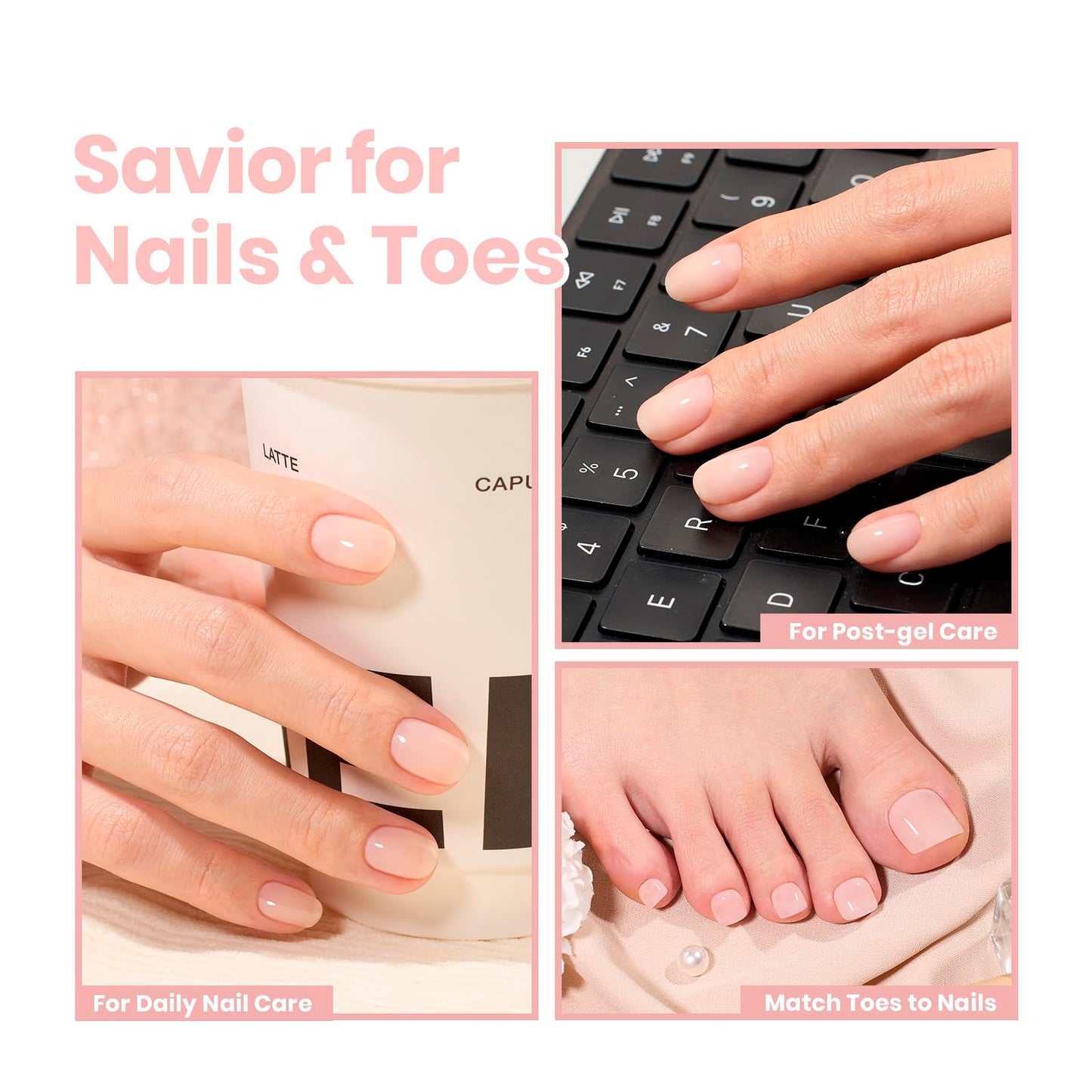 Beetles Nail Strengthener and Growth - 2 In 1 Nude Pink Nail Polish Nail Concealer Fast Dry Quick Jelly Natural Nail Strengthener