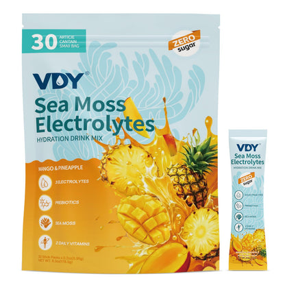 VDY Sea Moss Electrolytes Powder Packets - Hydration Packets Sugar Free - Electrolyte Packets with 30 Sticks - Zero Sugar & 0 Calorie - Keto Friendly