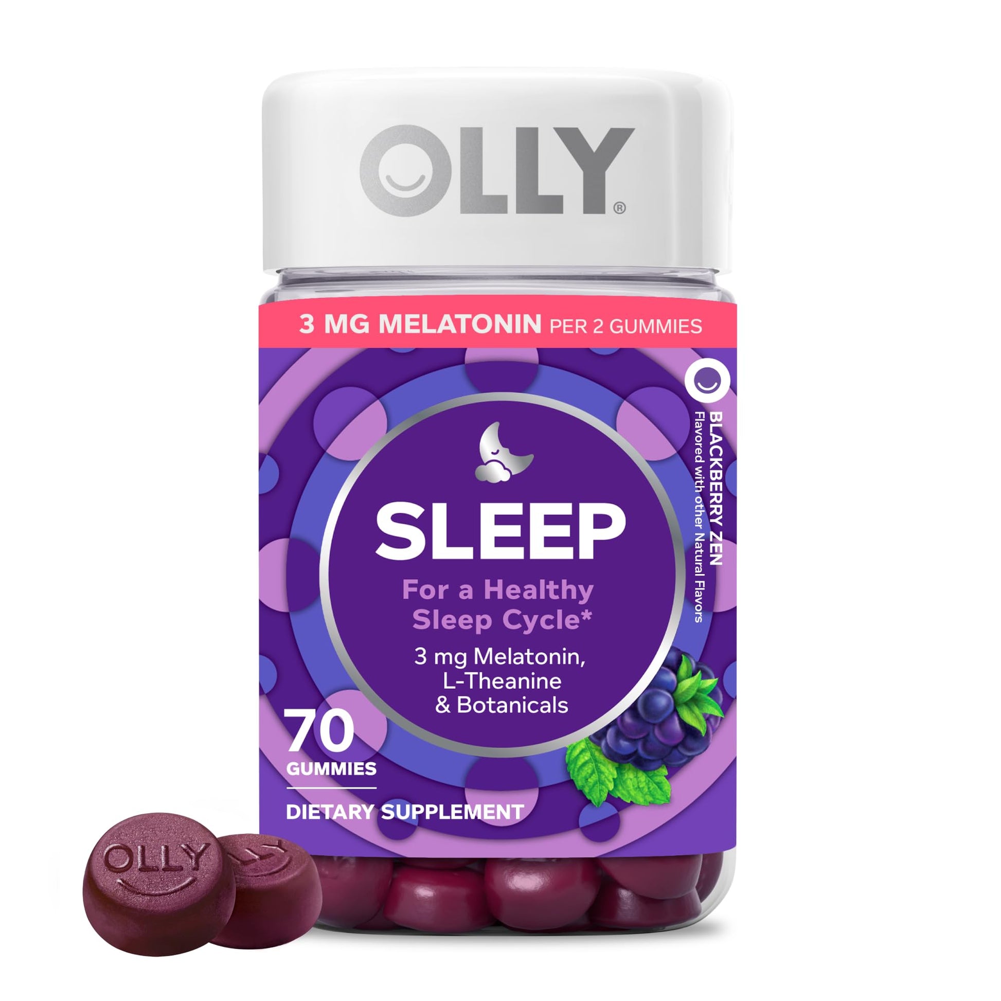 OLLY Sleep Gummy, 3 mg Melatonin, L-Theanine, Chamomile, Lemon Balm, Sleep Aid, Blackberry - 70 Count OLLYBuy Supplements Australia