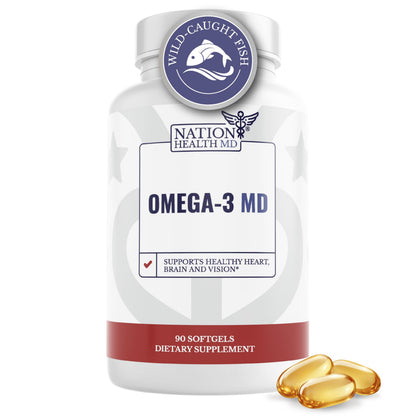 NATION HEALTH MD Omega-3 MD Fish Oil - Omega 3 Supplement for Women & Men - Wild-Caught & Burpless Fish Oil 3600 mg - with Omega3 Fatty Acid EPA 1300 mg + DHA 860 mg - 90 Softgels NATION HEALTH MD buy supplements Au